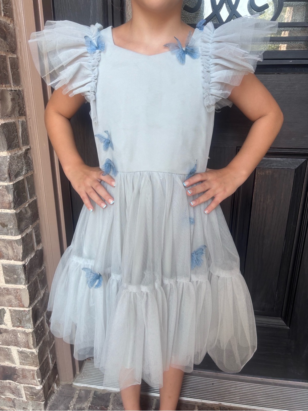 Joyfolie Pale Blue Tulle Dress with Butterfly Accents